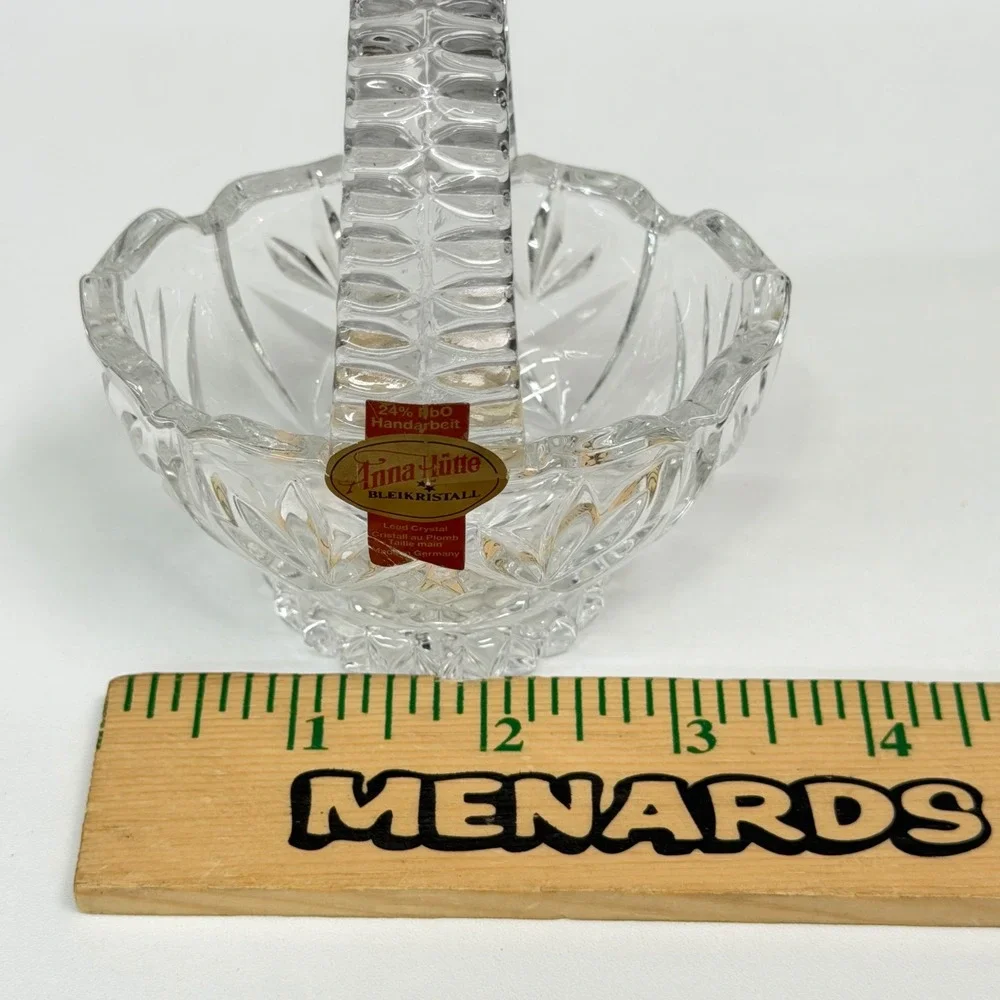 Anna Hutte Bleikristall 24% Lead Crystal Basket Made in Germany Cut Glass 4in